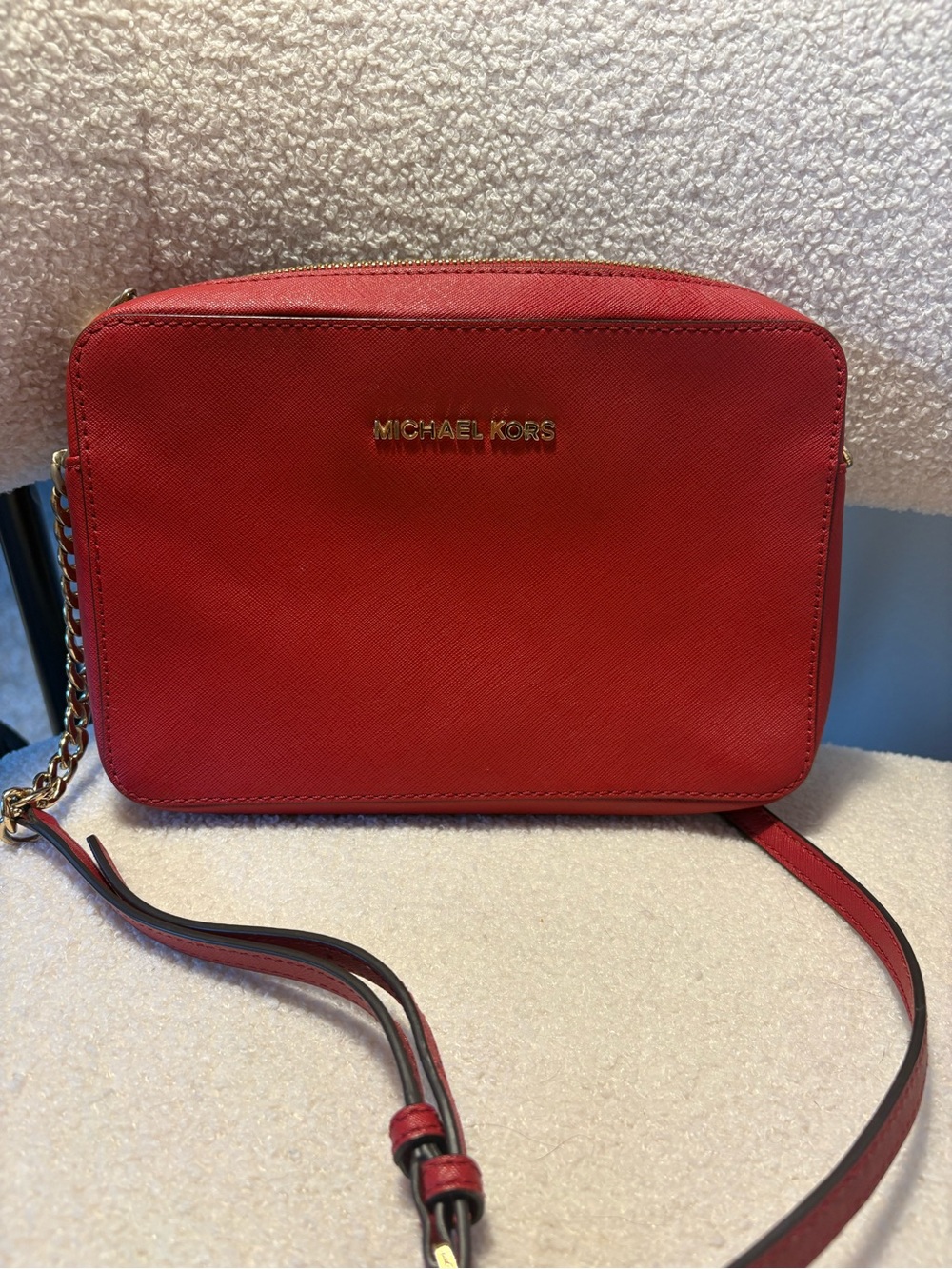 Michael Kors Red Saffiano Leather Crossbody with Gold Hardware